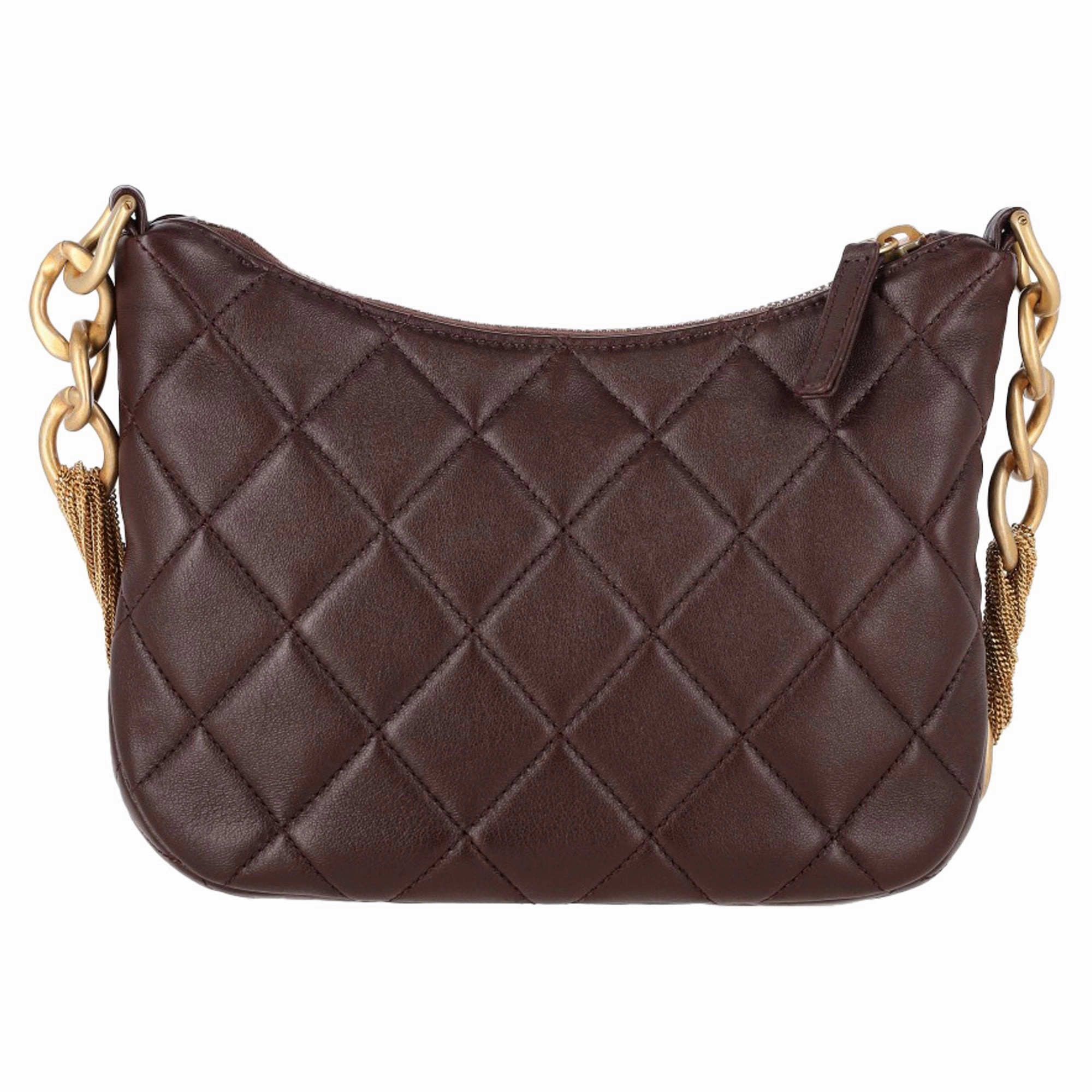 Chanel CC Quilted Mixed Chain Hobo Shoulder Bag in Brown Leather