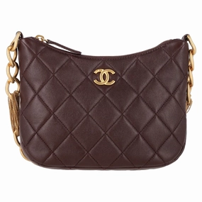 Chanel CC Quilted Mixed Chain Hobo Shoulder Bag in Brown Leather