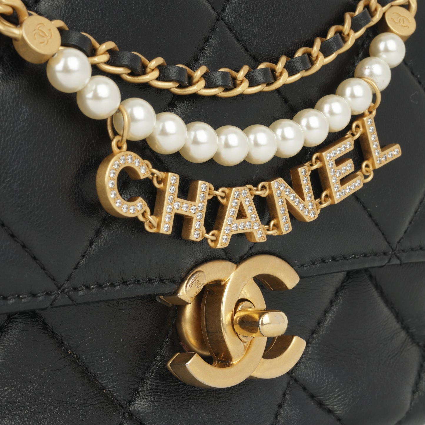 Chanel Chanel - Mini Square Pearl Twist Flap - Black Lambskin GHW - Pre-Loved