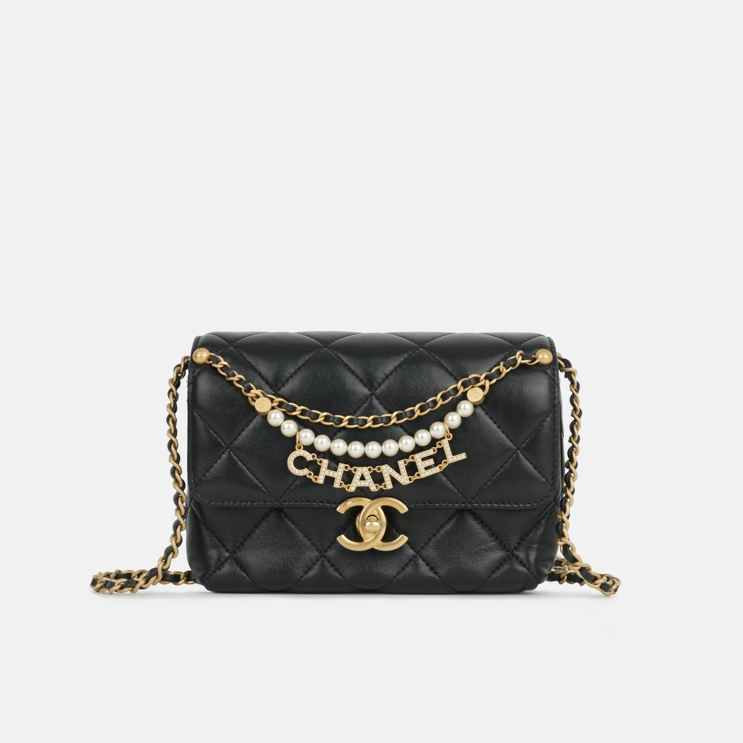 Chanel Chanel - Mini Square Pearl Twist Flap - Black Lambskin GHW - Pre-Loved