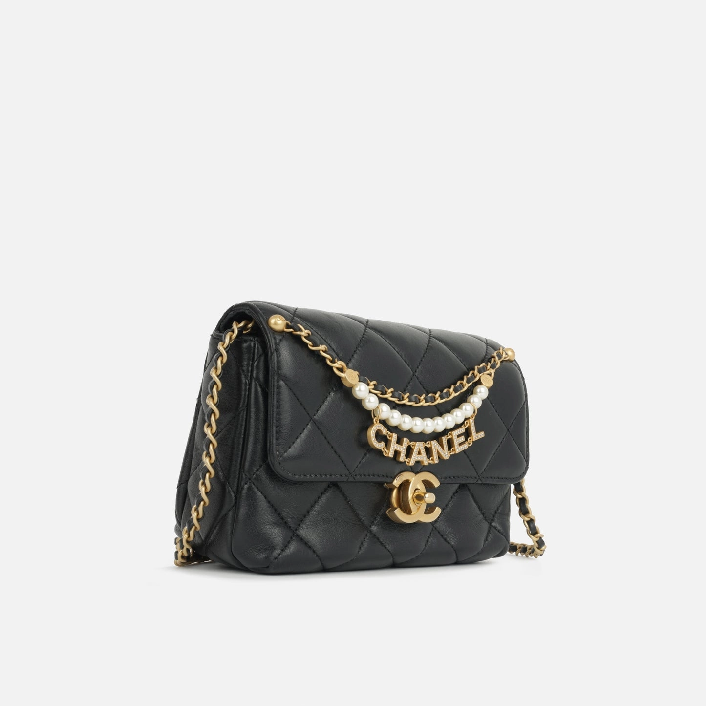 Chanel Chanel - Mini Square Pearl Twist Flap - Black Lambskin GHW - Pre-Loved