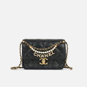 Chanel Chanel - Mini Square Pearl Twist Flap - Black Lambskin GHW - Pre-Loved