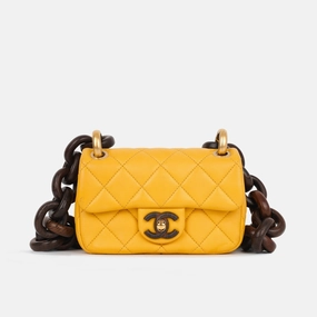 Chanel Chanel - Mini Square Wenge Wood - Yellow Lambskin AGHW - Pre-Loved