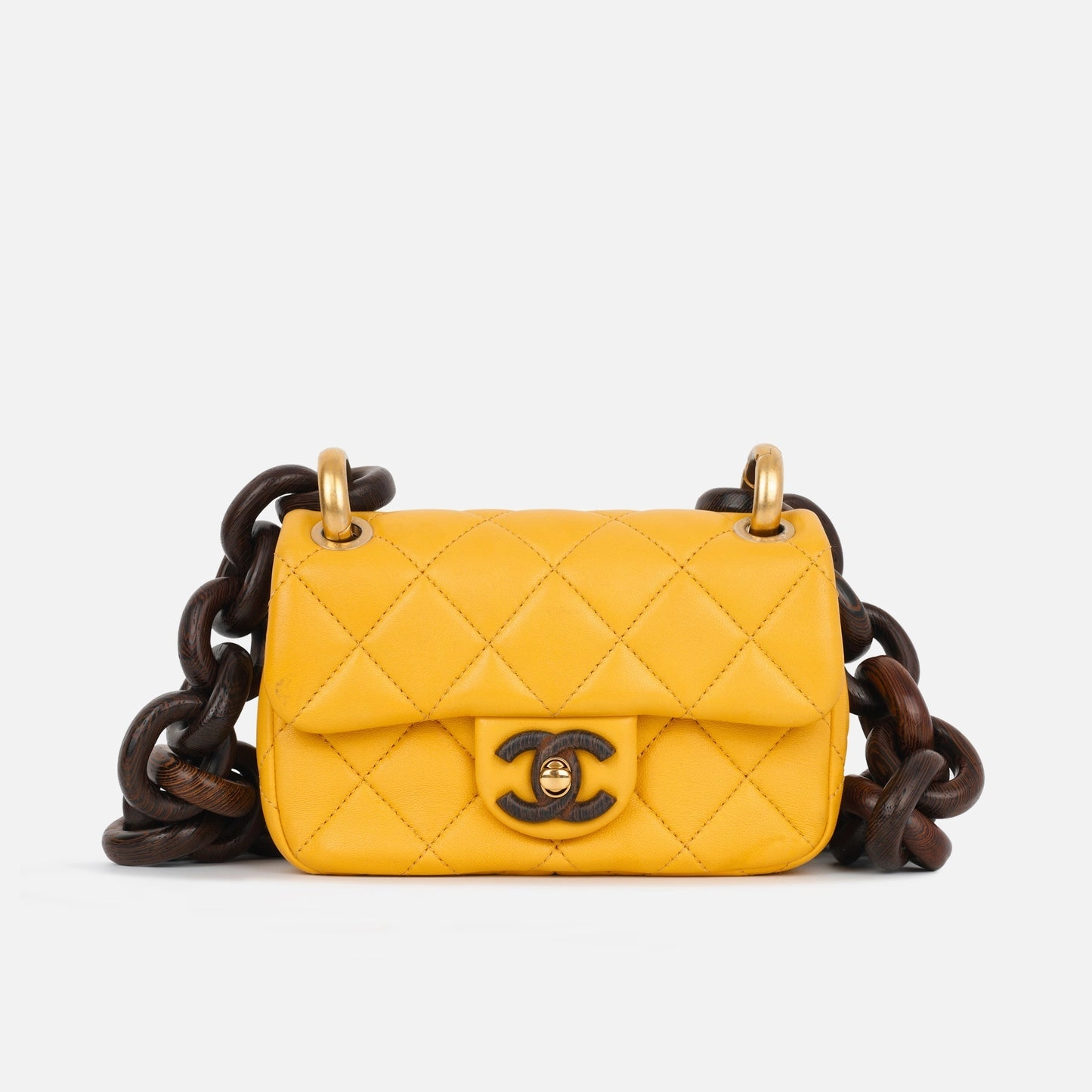 Chanel Chanel - Mini Square Wenge Wood - Yellow Lambskin AGHW - Pre-Loved