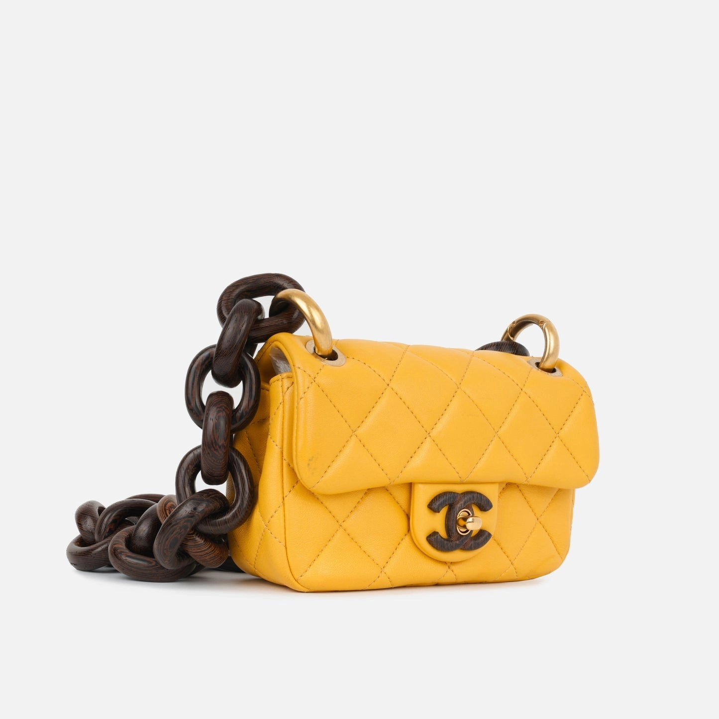 Chanel Chanel - Mini Square Wenge Wood - Yellow Lambskin AGHW - Pre-Loved