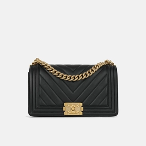 Chanel Chanel - Old Medium - Black Chevron Smooth Calfskin AGHW - 2017 - Pre-Loved