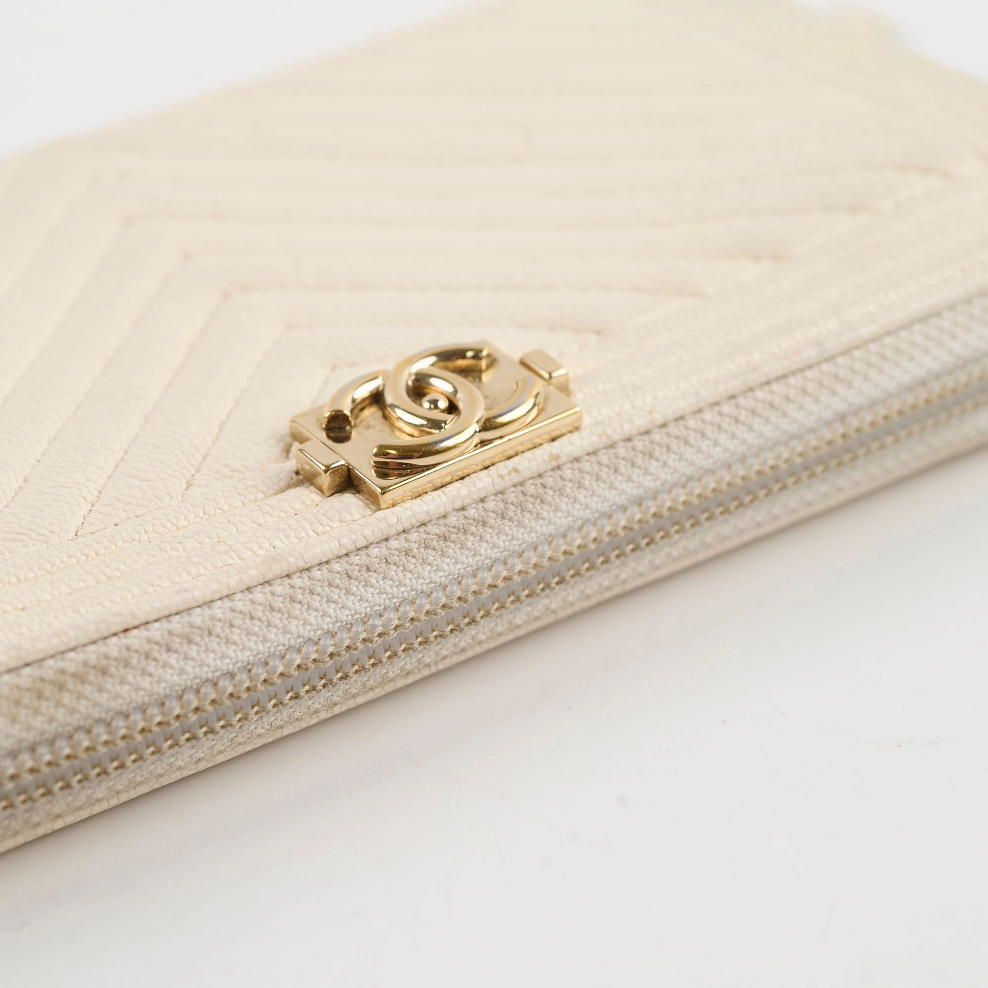 Chanel Chevron Boy Cream Long Wallet
