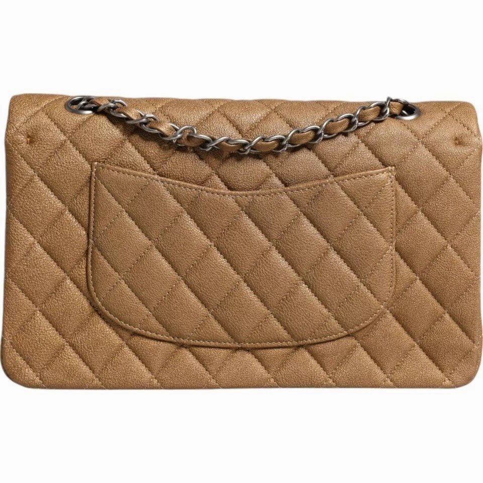 Chanel Dark Gold Medium Classic Double Flap Ruthenium Shoulder Women's Bag