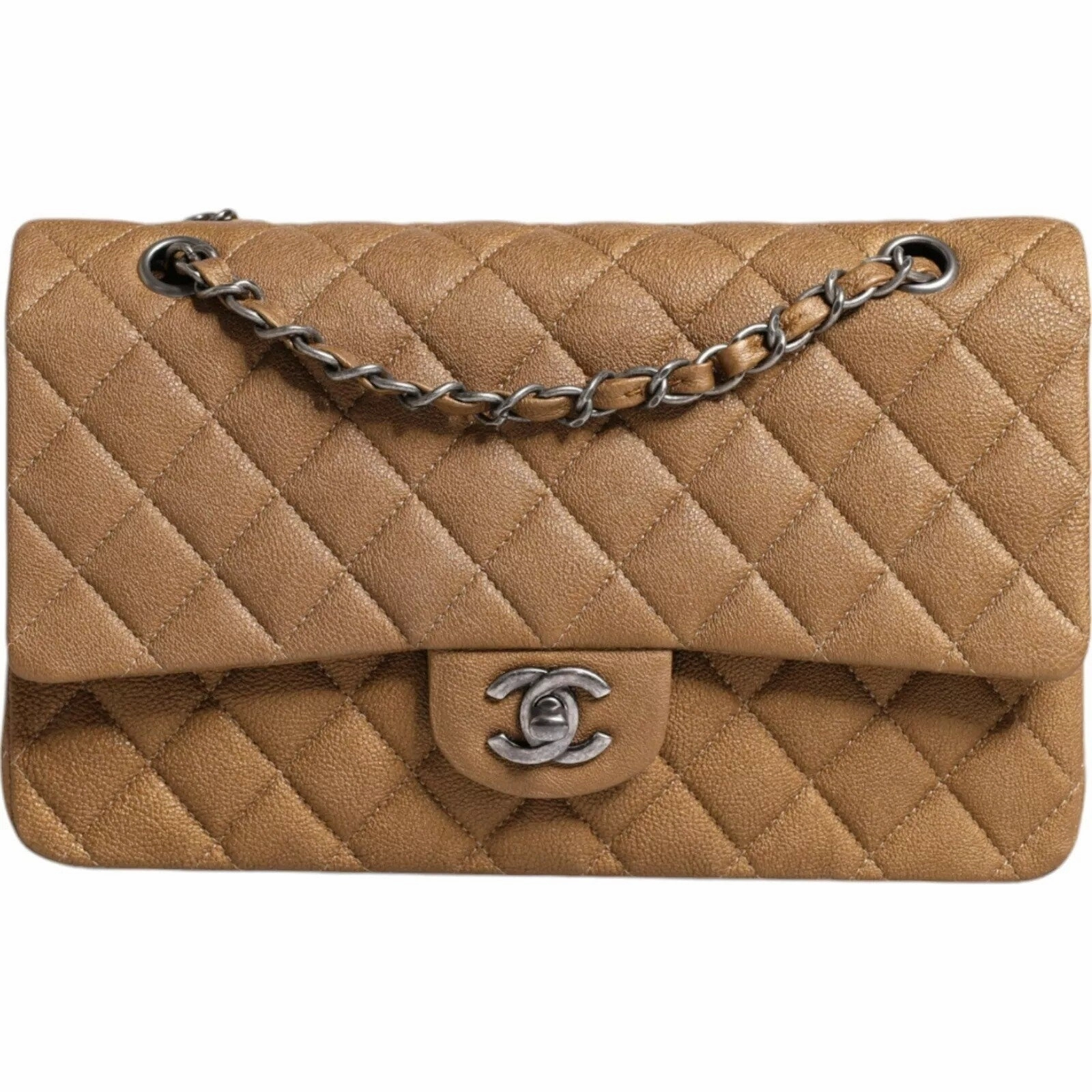 Chanel Dark Gold Medium Classic Double Flap Ruthenium Shoulder Women's Bag