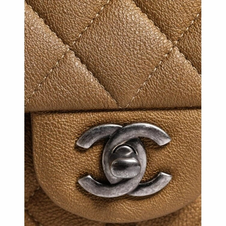 Chanel Dark Gold Medium Classic Double Flap Ruthenium Shoulder Women's Bag