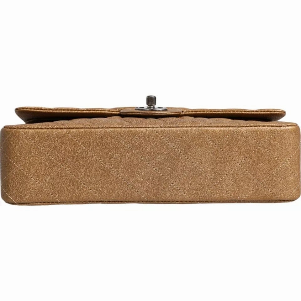 Chanel Dark Gold Medium Classic Double Flap Ruthenium Shoulder Women's Bag