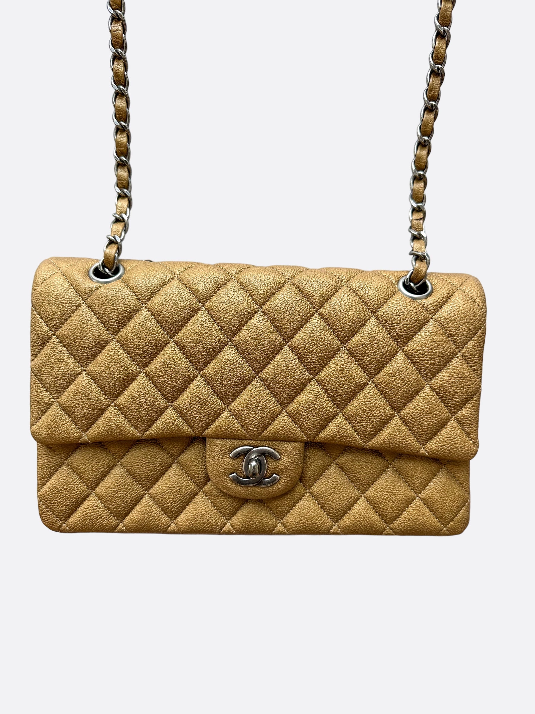 Chanel Dark Gold Quilted Caviar Medium Double Flap Bag