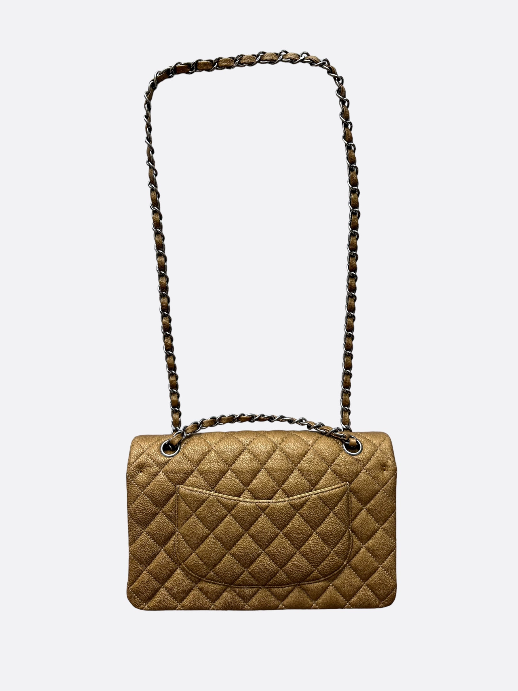 Chanel Dark Gold Quilted Caviar Medium Double Flap Bag