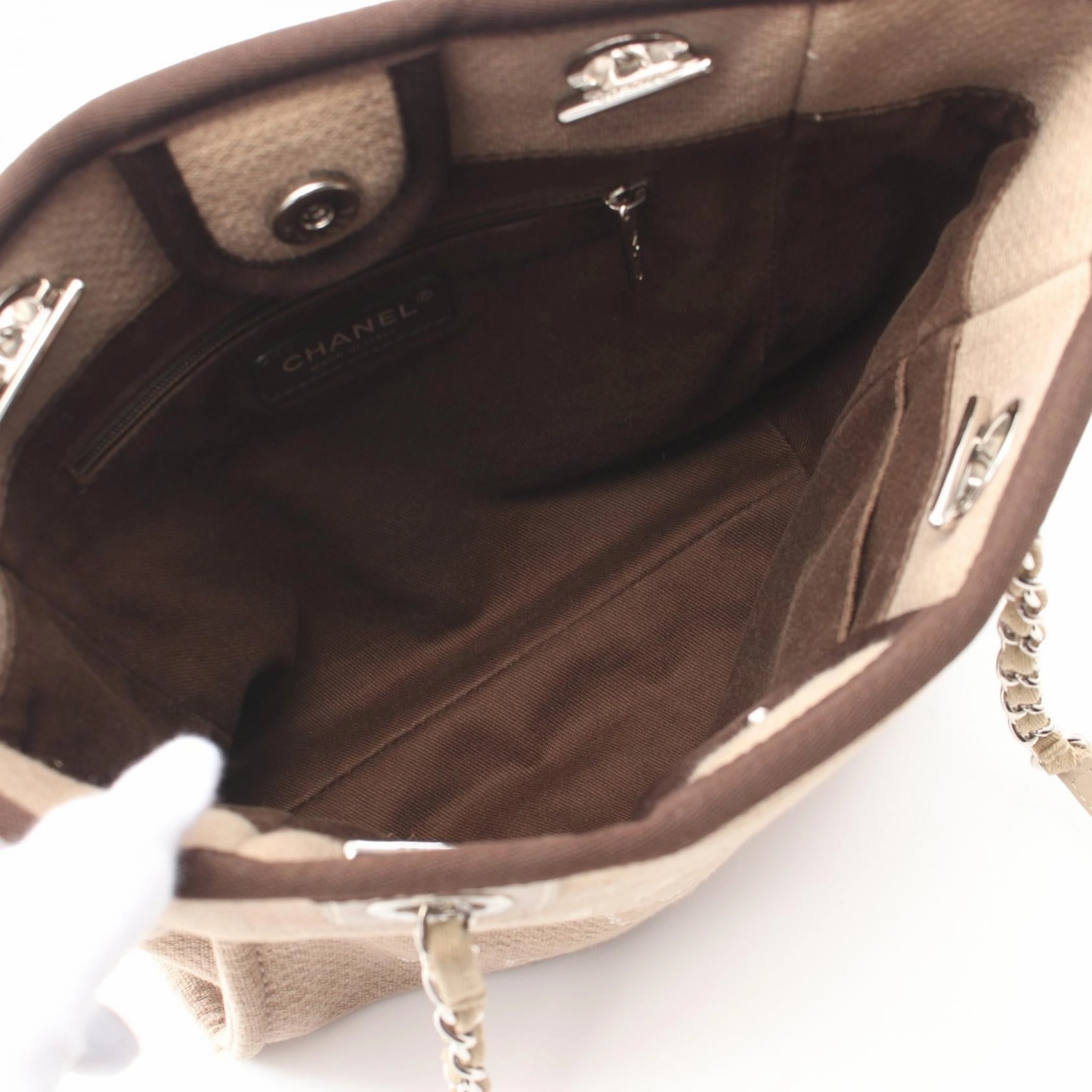 Chanel Deauville PM Canvas Leather Tote Bag