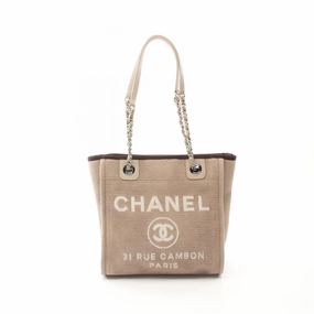Chanel Deauville PM Canvas Leather Tote Bag
