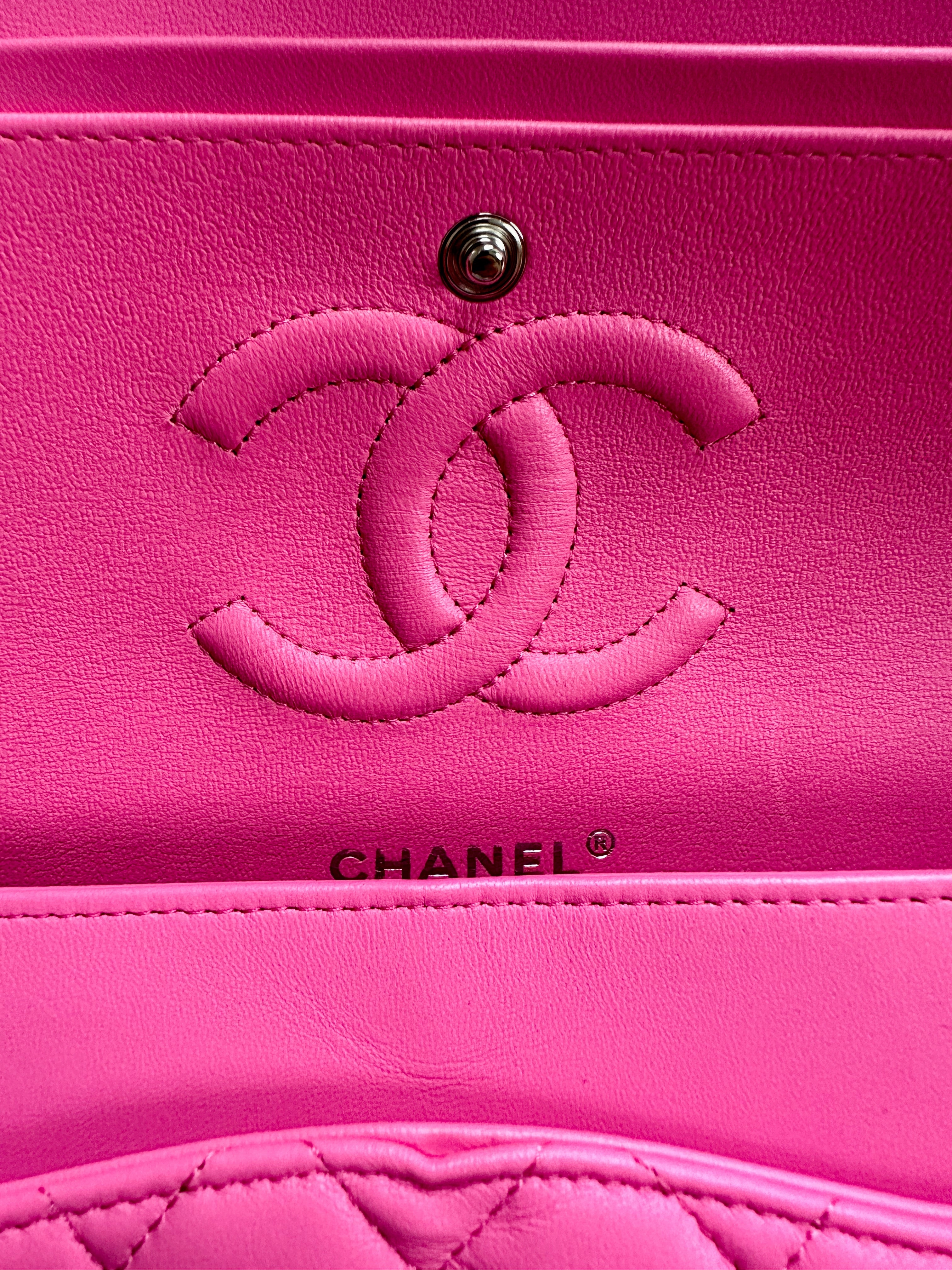 Chanel Hot Pink Lambskin Quilted Medium Double Flap Bag