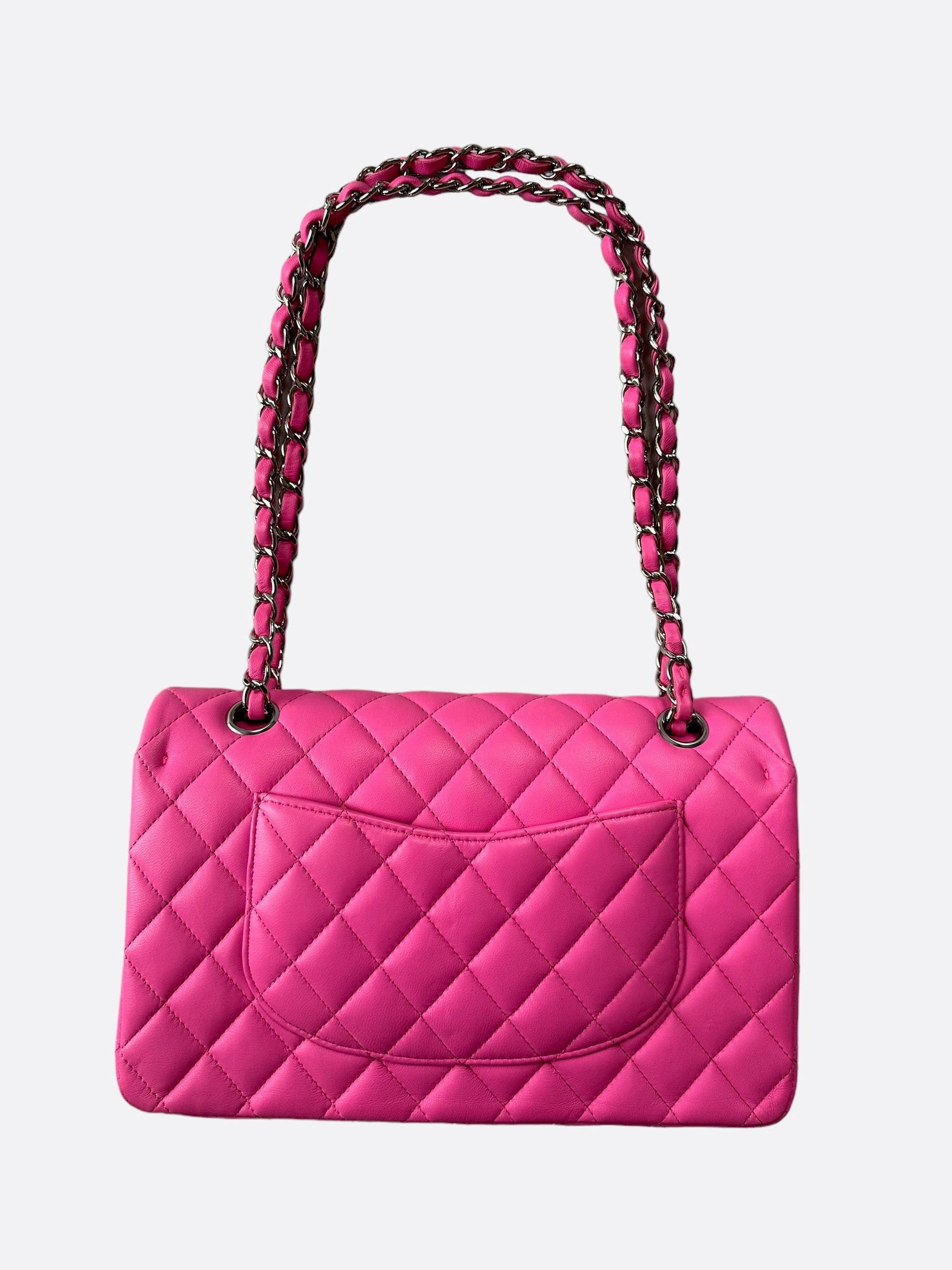 Chanel Hot Pink Lambskin Quilted Medium Double Flap Bag