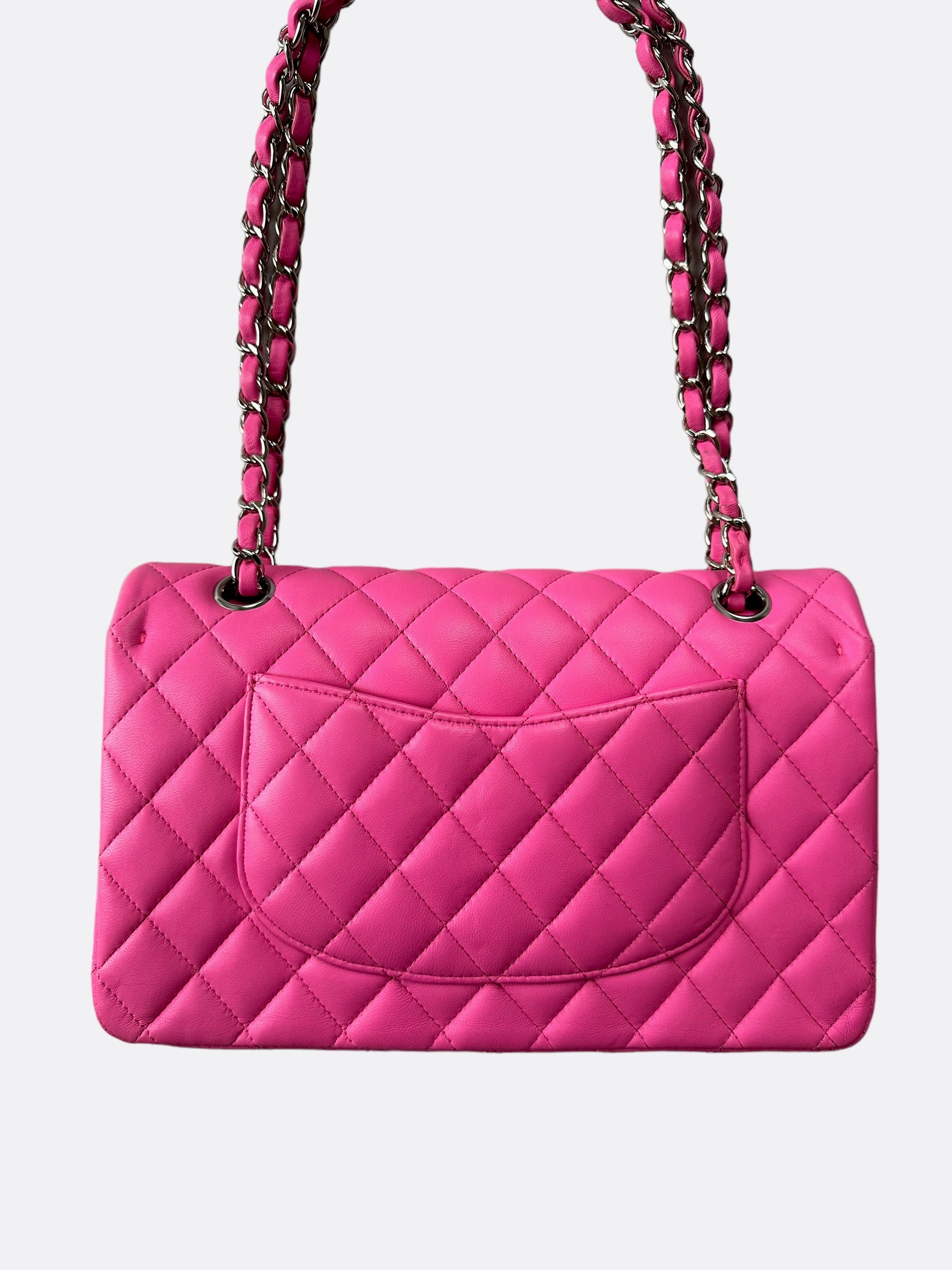 Chanel Hot Pink Lambskin Quilted Medium Double Flap Bag