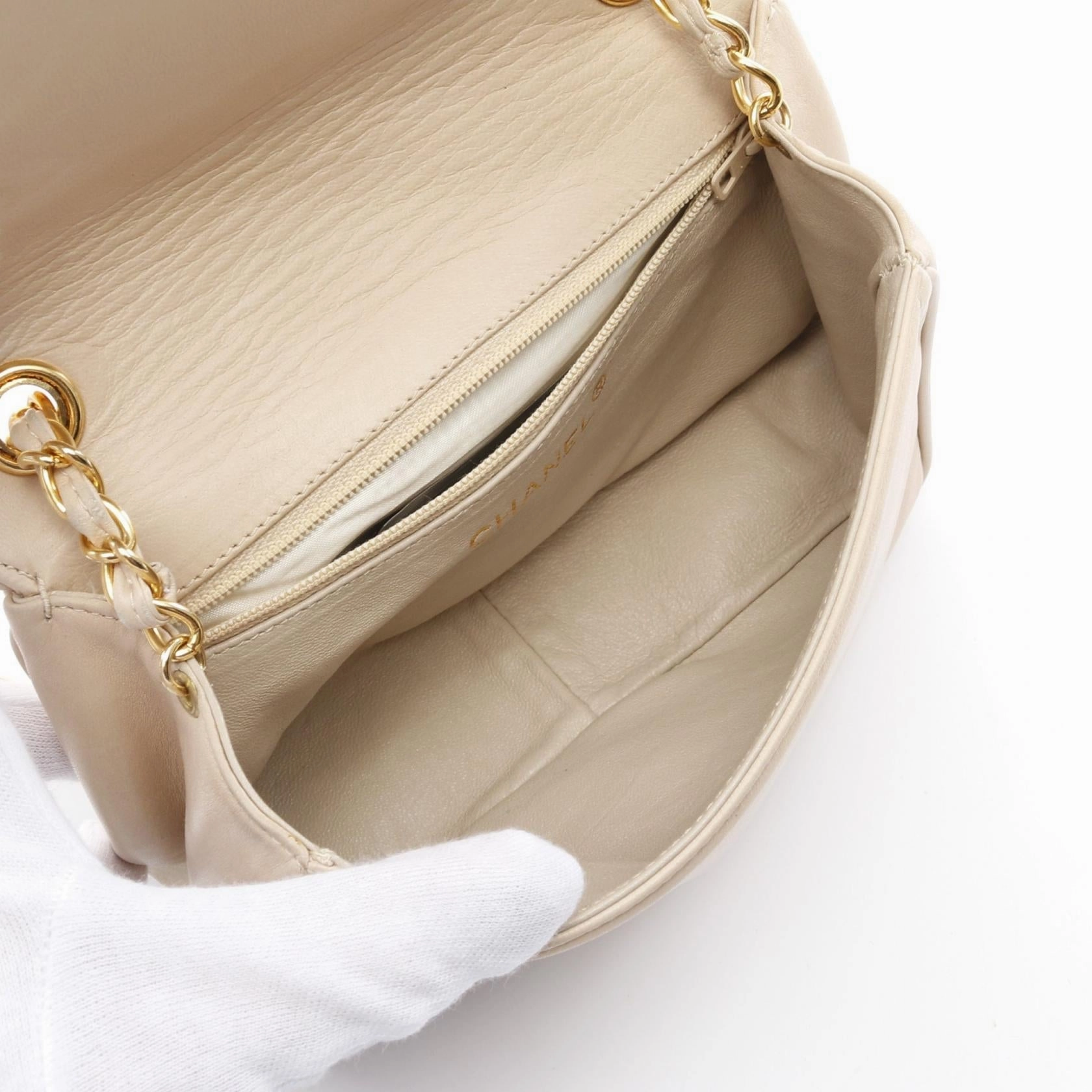 Chanel Lambskin Shoulder Bag Beige