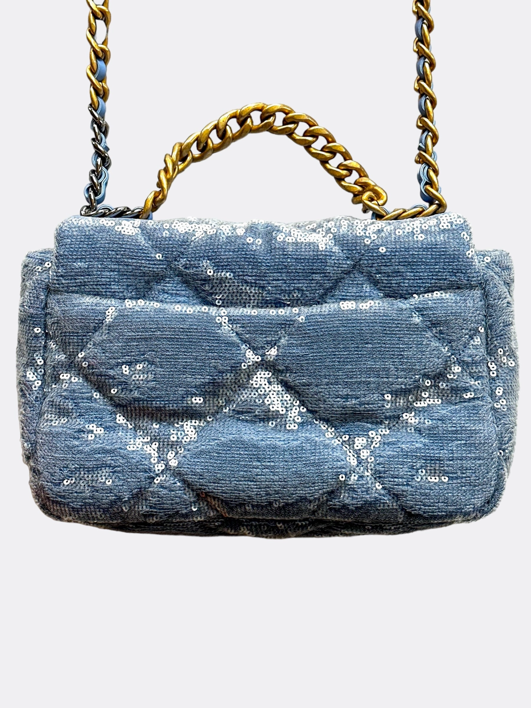 Chanel Light Blue Quilted Sequin Medium 19 Flap Bag