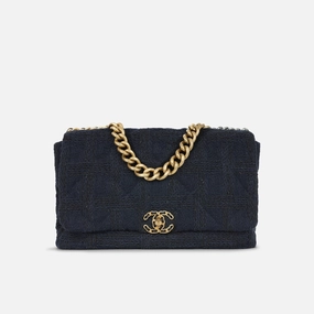 Chanel Maxi 19 Flap Bag Navy Tweed MHW