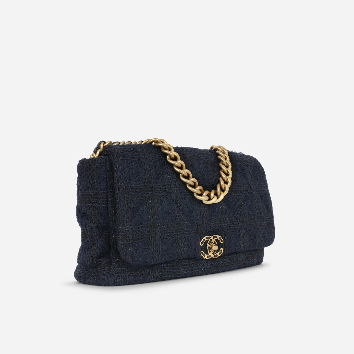 Chanel Maxi 19 Flap Bag Navy Tweed MHW