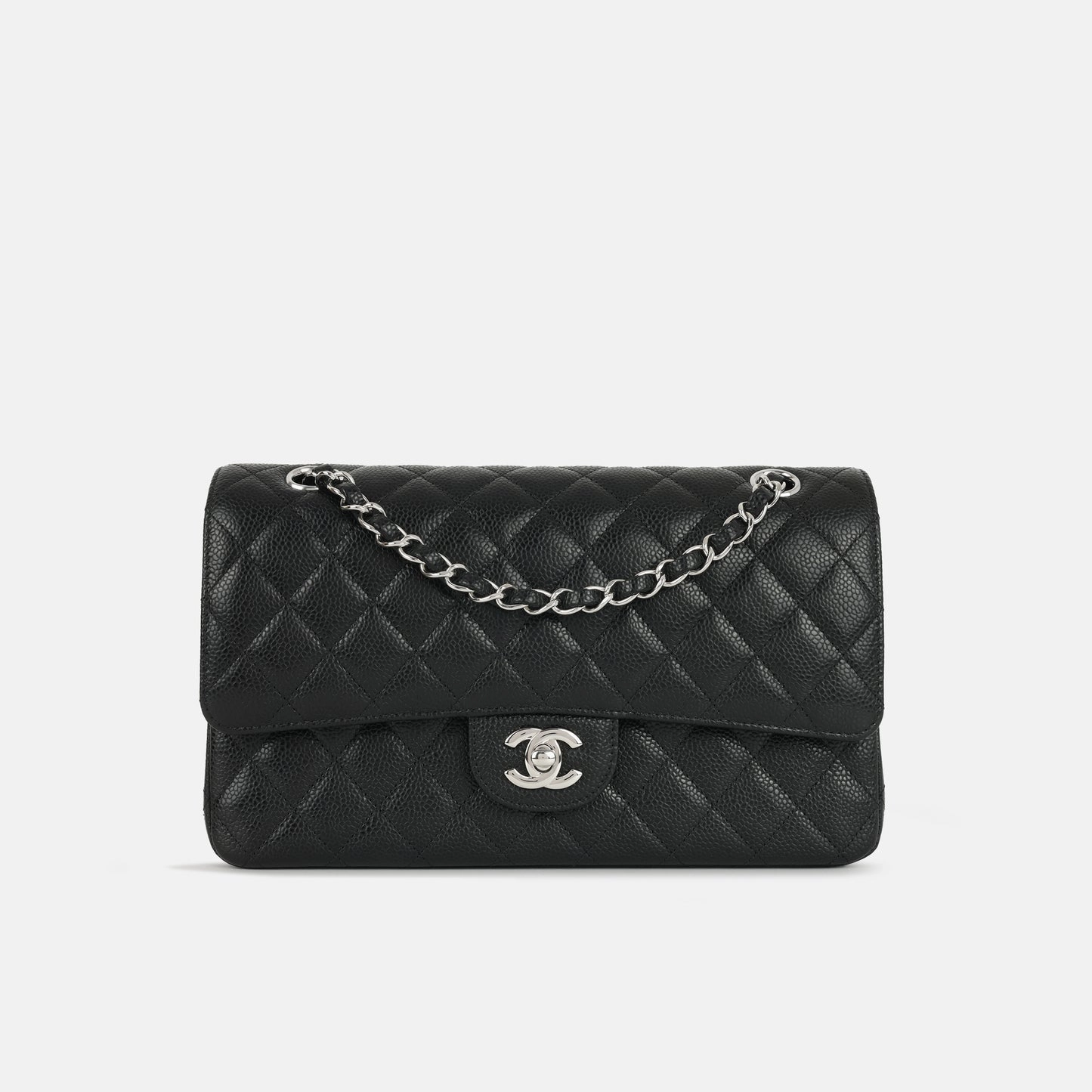 Chanel Medium Classic Flap Black Caviar SHW Plaque Series