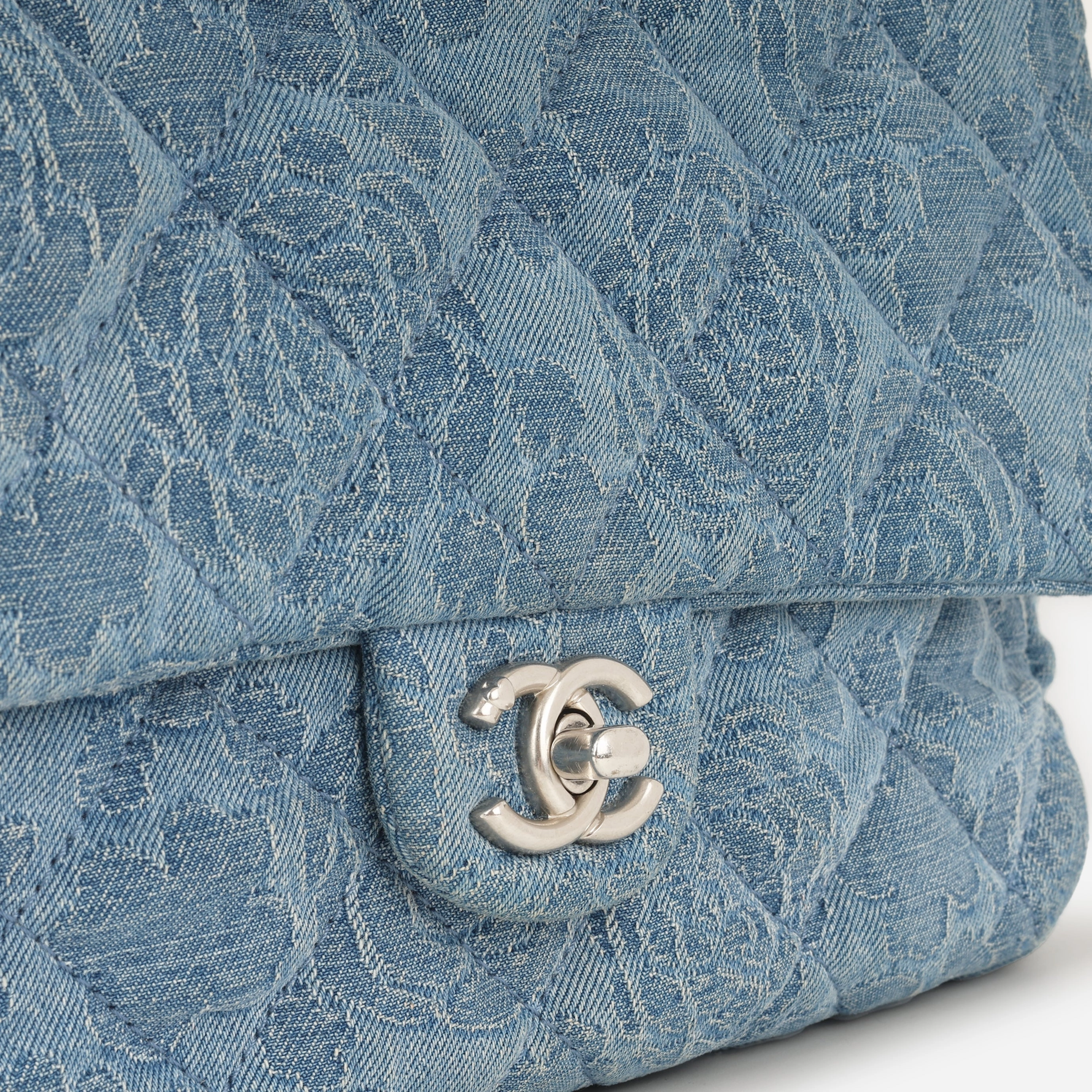 Chanel Mediun Denim Quilted Camellia Flap