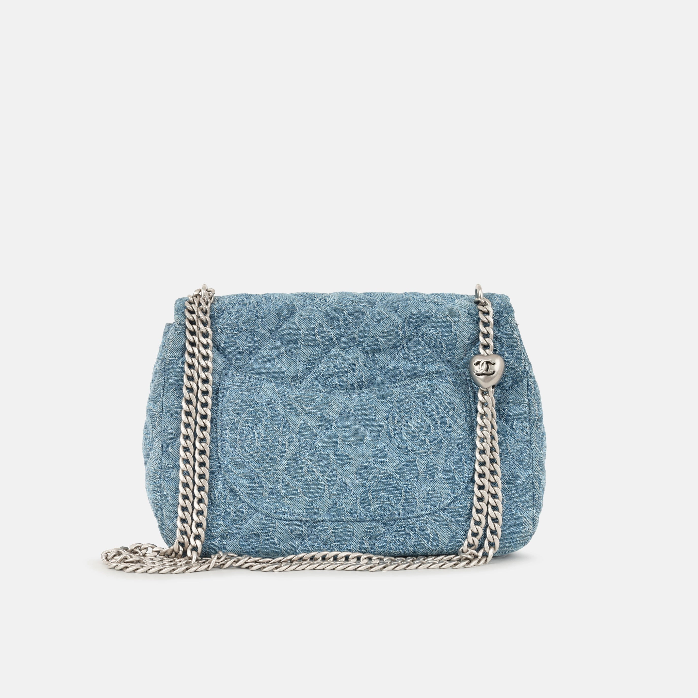 Chanel Mediun Denim Quilted Camellia Flap