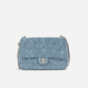Chanel Mediun Denim Quilted Camellia Flap