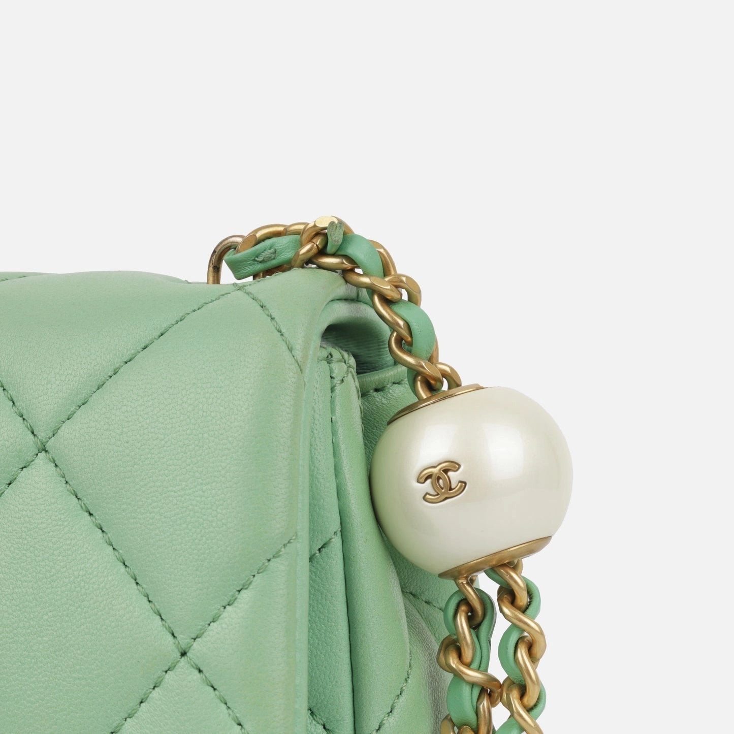 Chanel Mini Square Pearl Crush Flap Bag Green Tea Quilted Lambskin BGHW