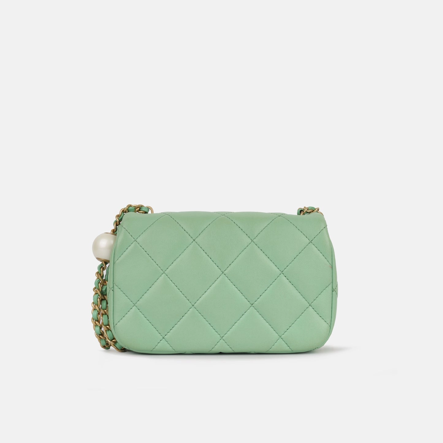 Chanel Mini Square Pearl Crush Flap Bag Green Tea Quilted Lambskin BGHW