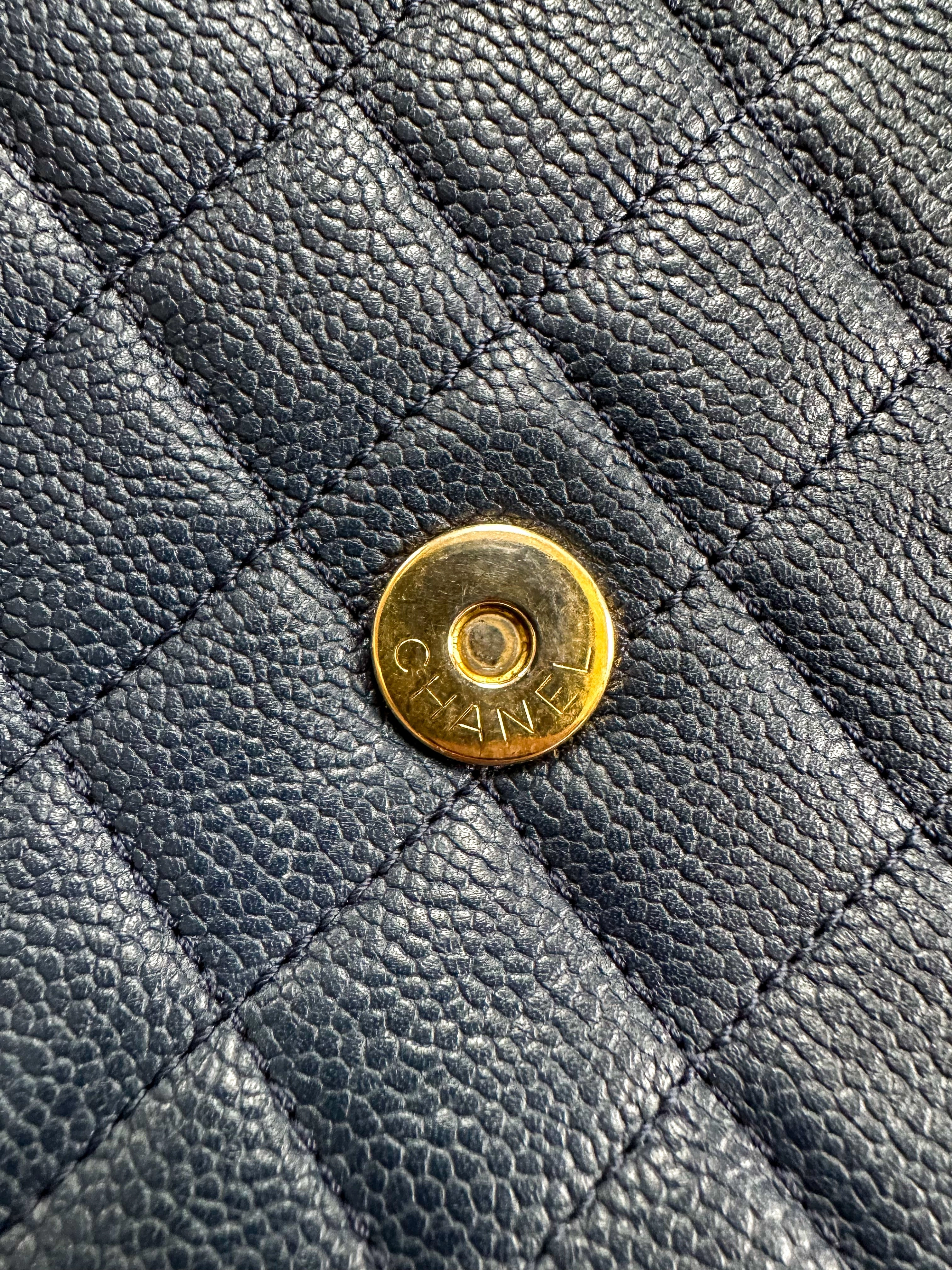 Chanel Navy Quilted Caviar Filigree Flap Bag
