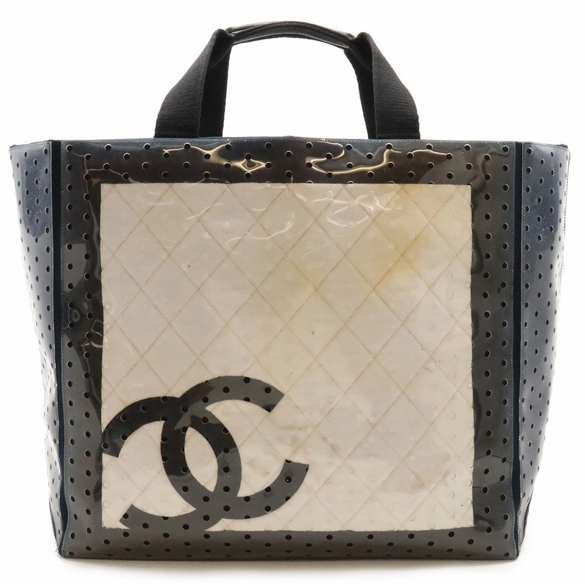 Chanel Navy Vinyl Canvas Tote Bag (Pre-Owned)