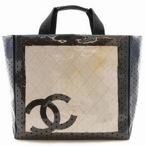 Chanel Navy Vinyl Canvas Tote Bag (Pre-Owned)