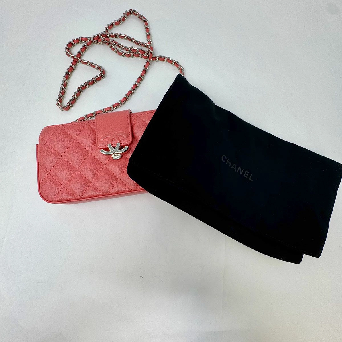 Chanel Quilted Double Zip Clutch on Chain