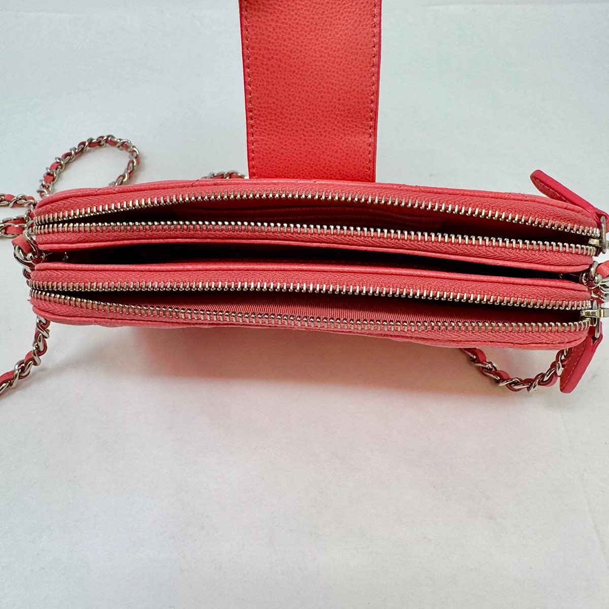 Chanel Quilted Double Zip Clutch on Chain