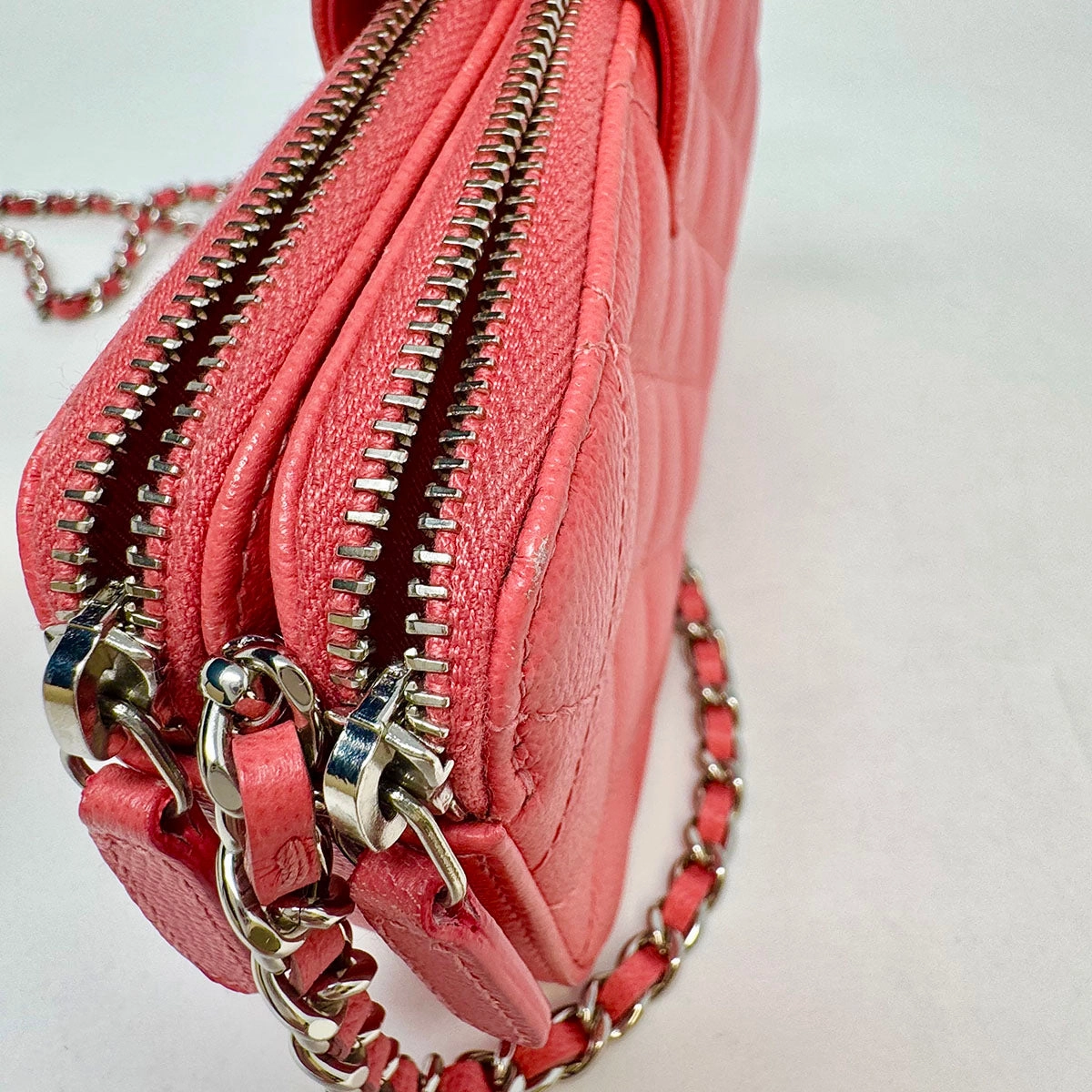 Chanel Quilted Double Zip Clutch on Chain