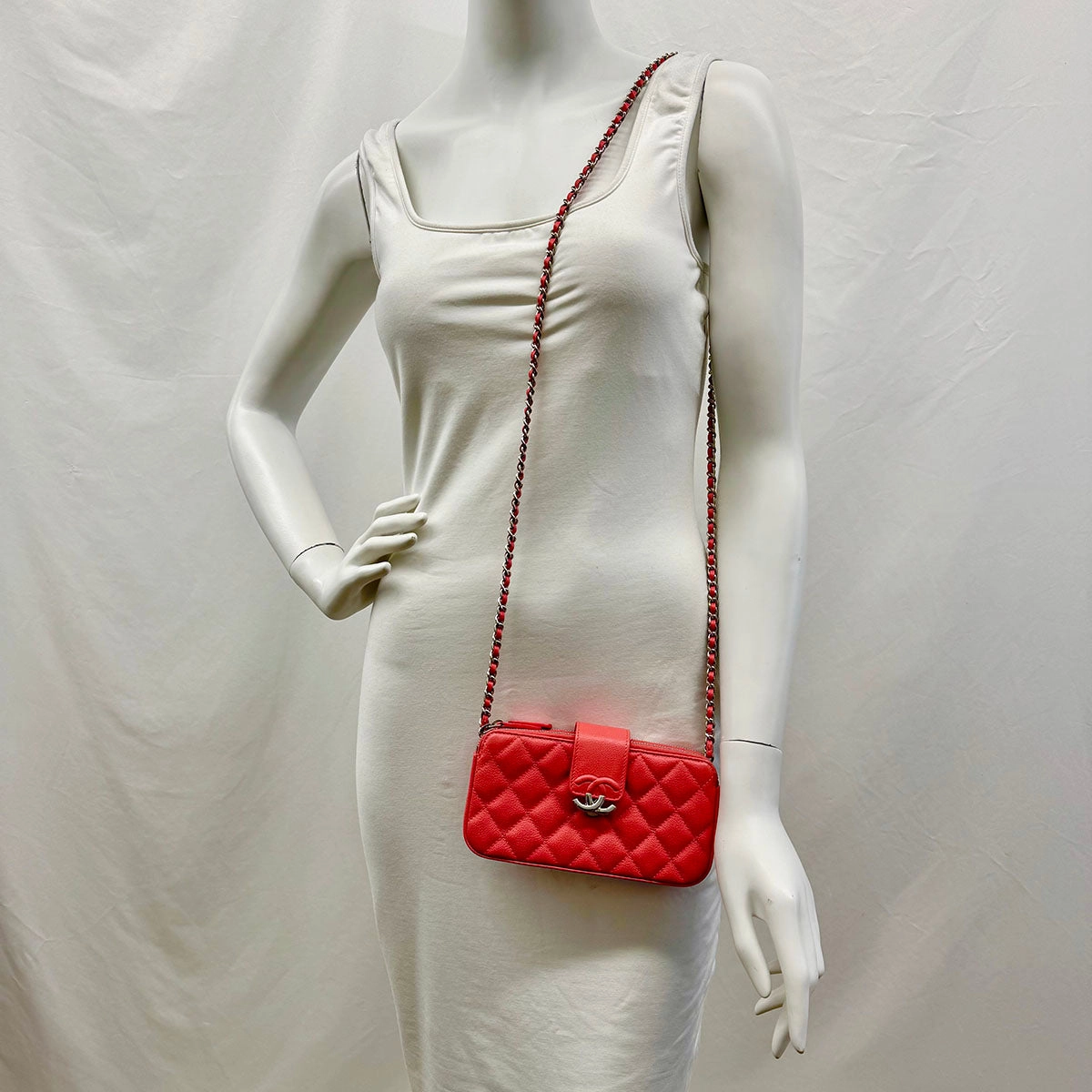 Chanel Quilted Double Zip Clutch on Chain