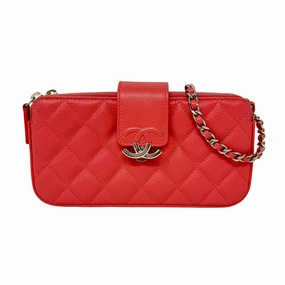 Chanel Quilted Double Zip Clutch on Chain