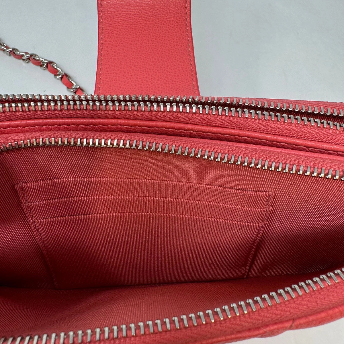 Chanel Quilted Double Zip Clutch on Chain