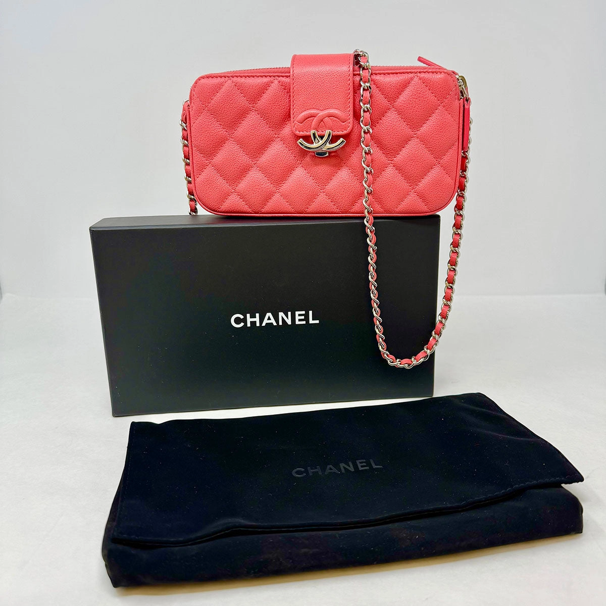 Chanel Quilted Double Zip Clutch on Chain
