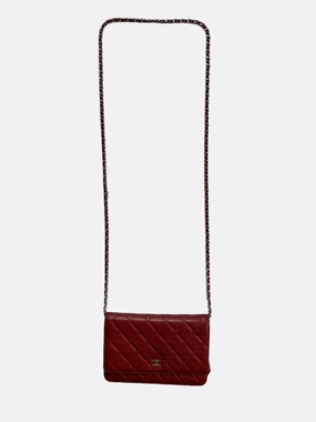 Chanel Red Quilted Caviar Wallet On Chain