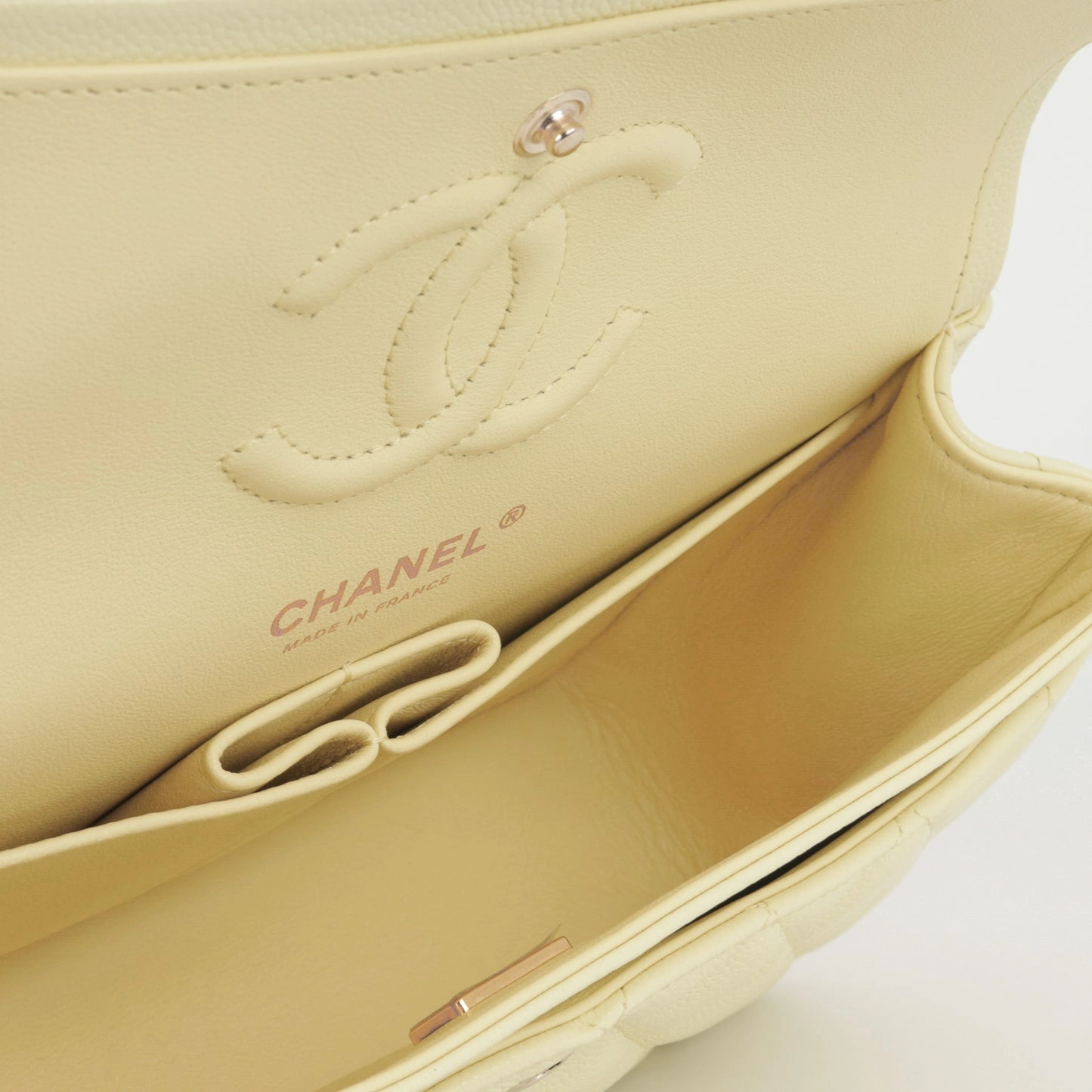 Chanel Small Classic Flap Bag Baby Yellow Caviar CGHW
