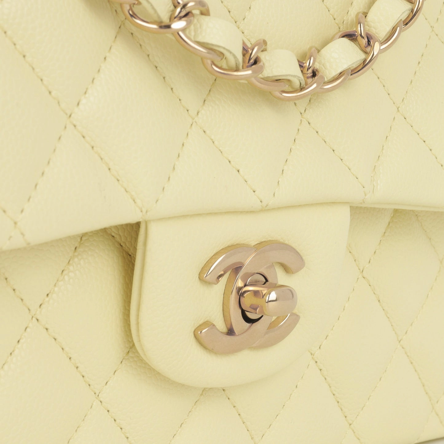 Chanel Small Classic Flap Bag Baby Yellow Caviar CGHW