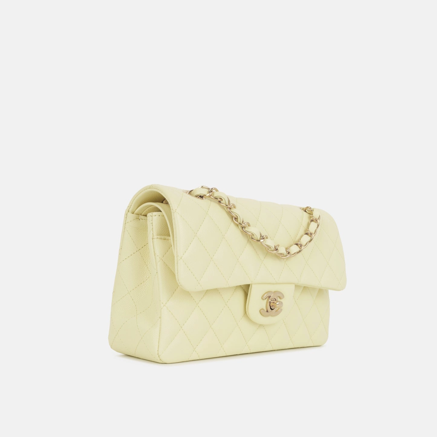 Chanel Small Classic Flap Bag Baby Yellow Caviar CGHW