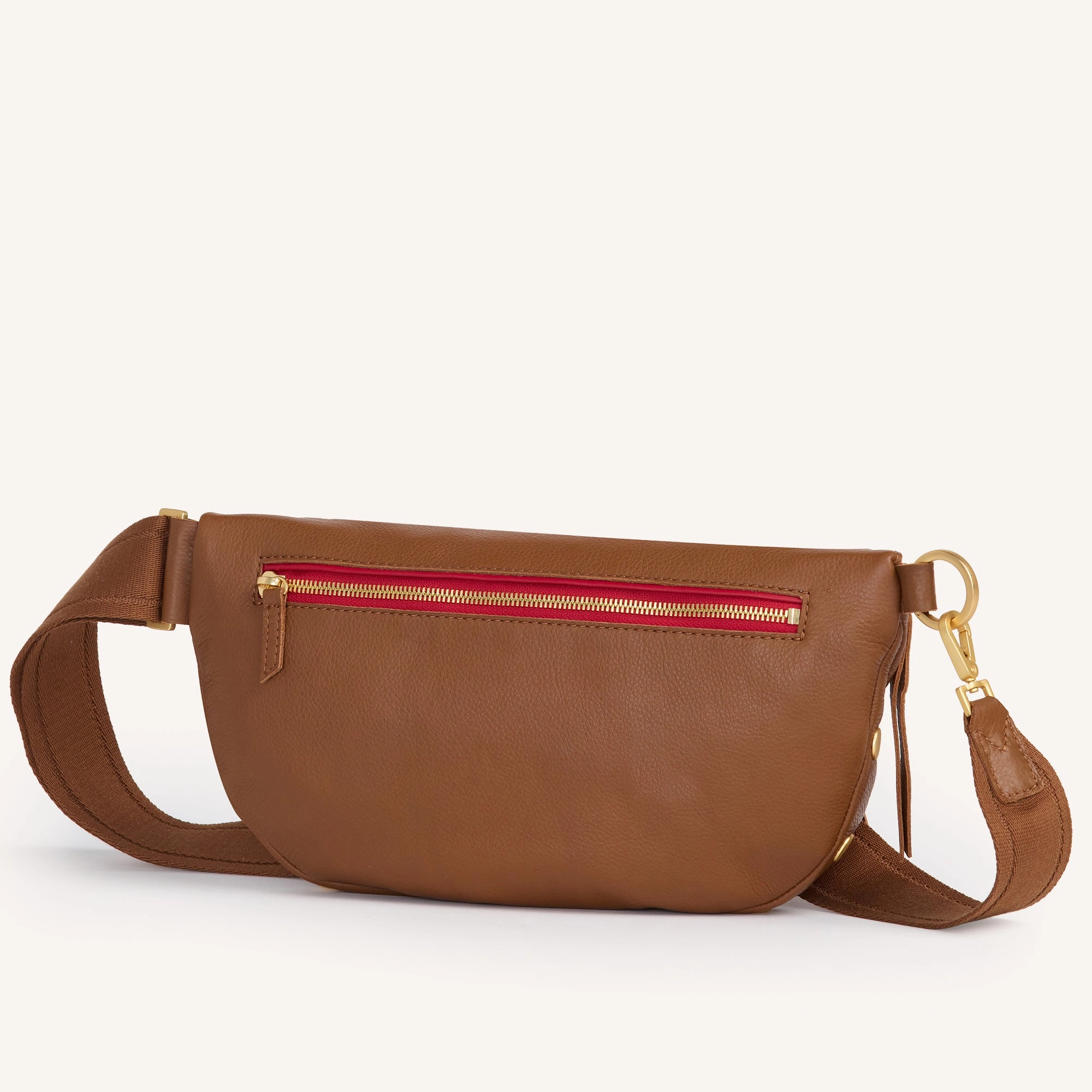 Charles Crossbody | Mahogany Pebble/Brushed Gold Red Zip | Lrg