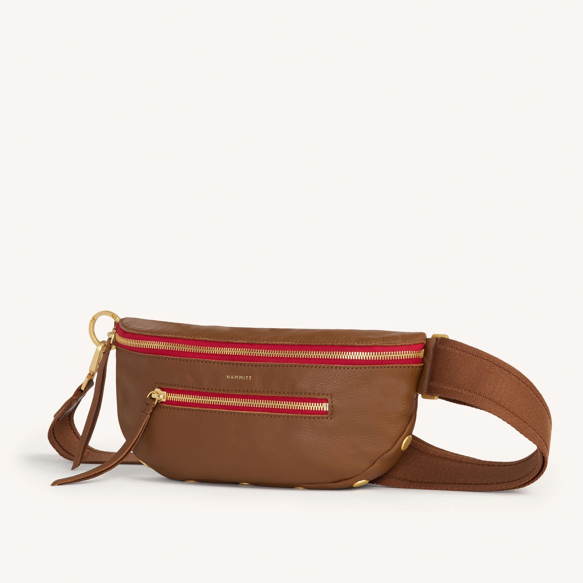 Charles Crossbody | Mahogany Pebble/Brushed Gold Red Zip | Med