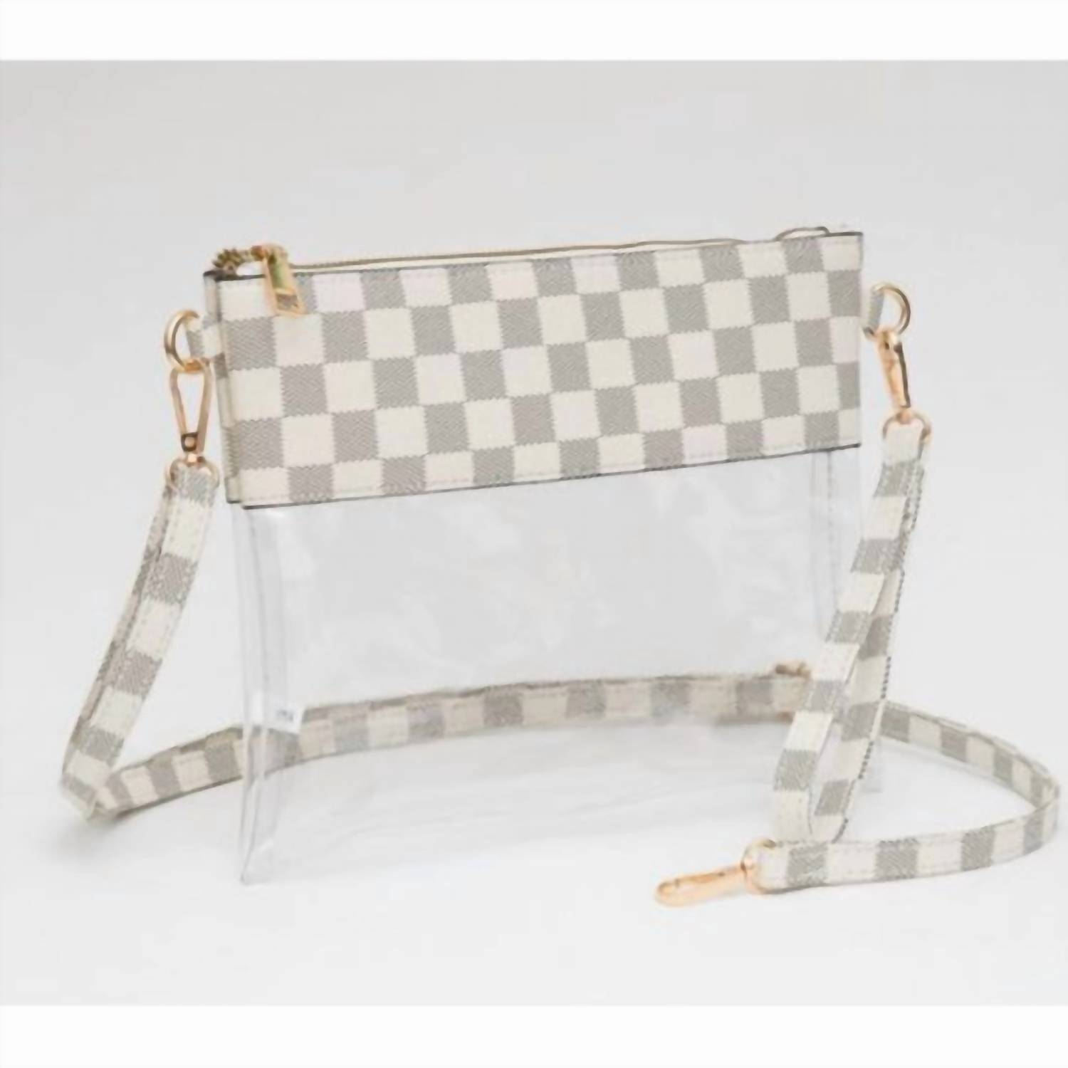 Checkered Crossbody Bag With Wristlet In White/grey