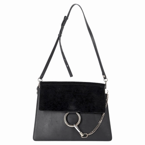 Chlo Medium Faye Shoulder Bag in Black Leather and Suede